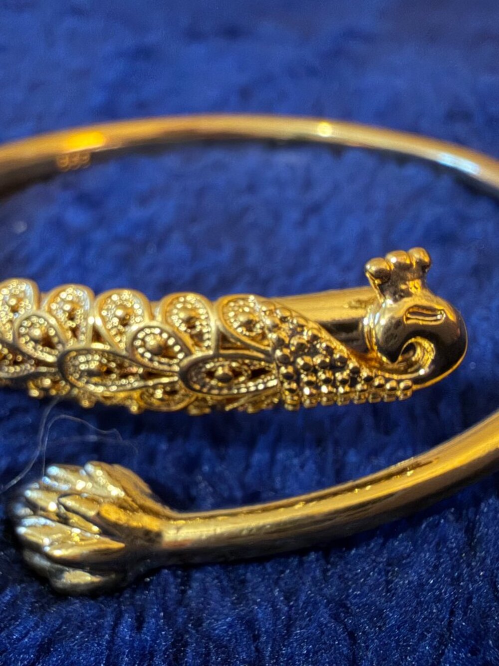 Peacock Bangle Bracelet gold plated stackable Antique Vintage Adjustable Style
